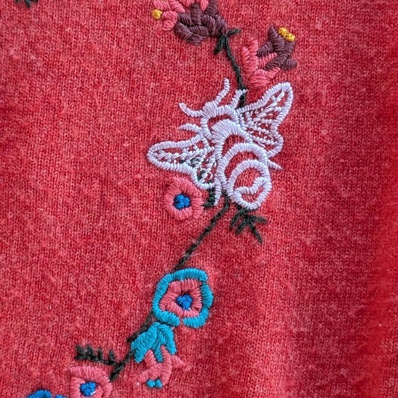Sundance Red Embroidered Heart Wool Blend Sweater Sz S - Picture 6 of 8